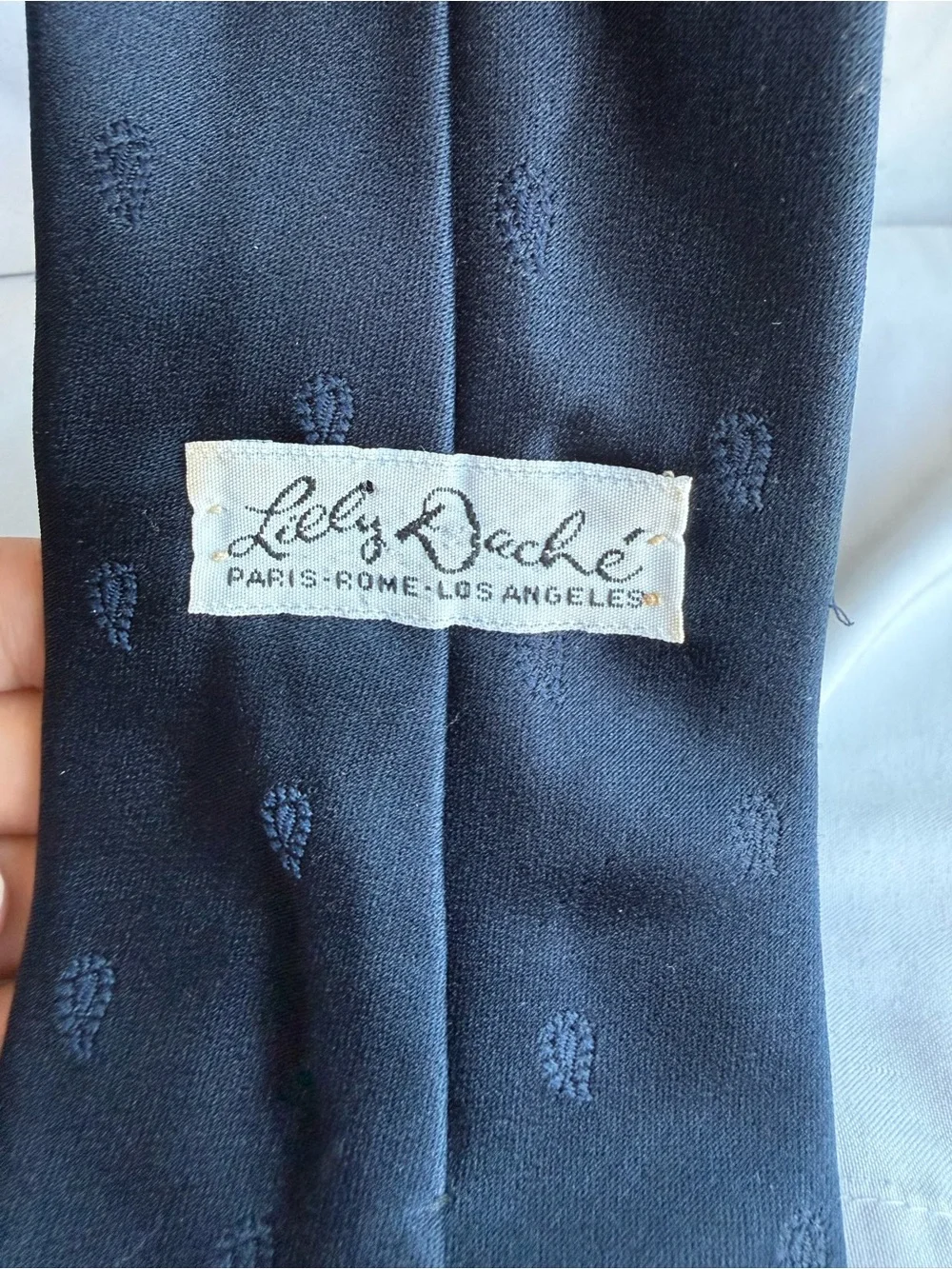 Vintage Lily Dache Navy Mens Tie with Subtle Paisley Motif